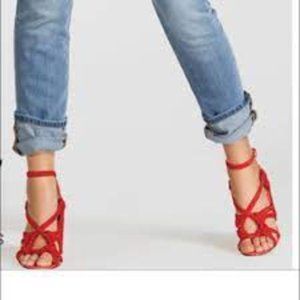 CAbi 6012 Red Tiptoe Rope Block Heels 10